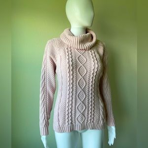 Pink cable knit cowl neck sweater